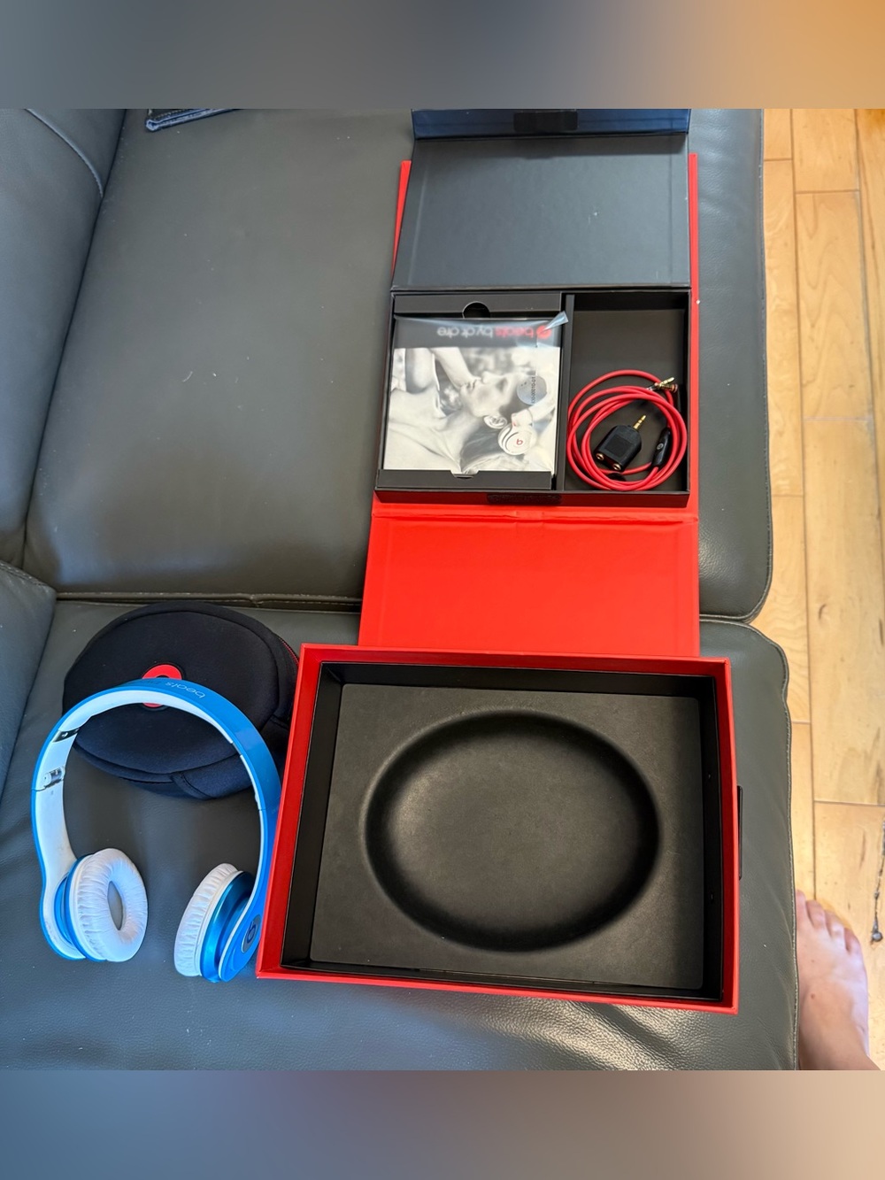 Beats by Dre On-Ear Headphones in Light Blue and White with Red Cable